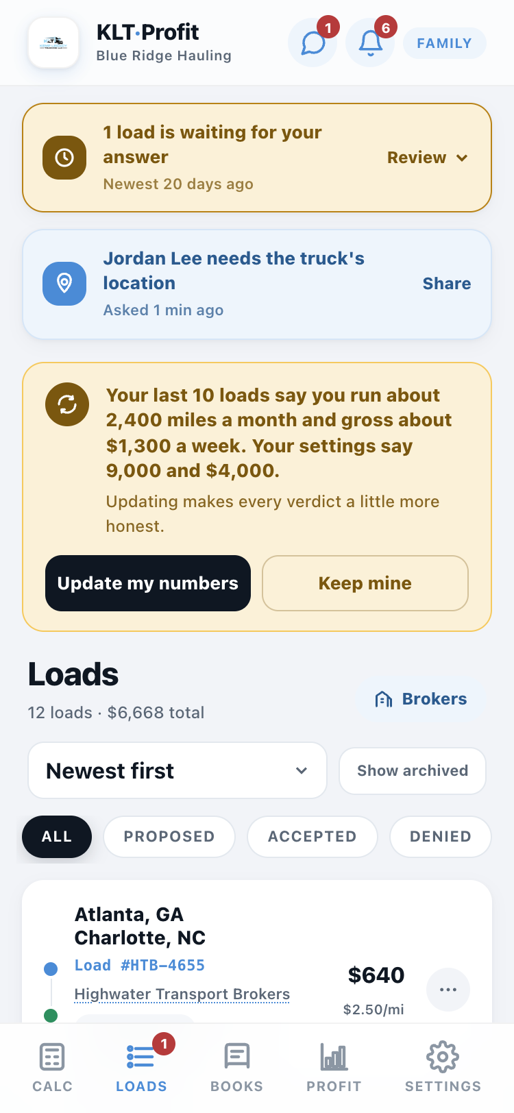 The Loads tab