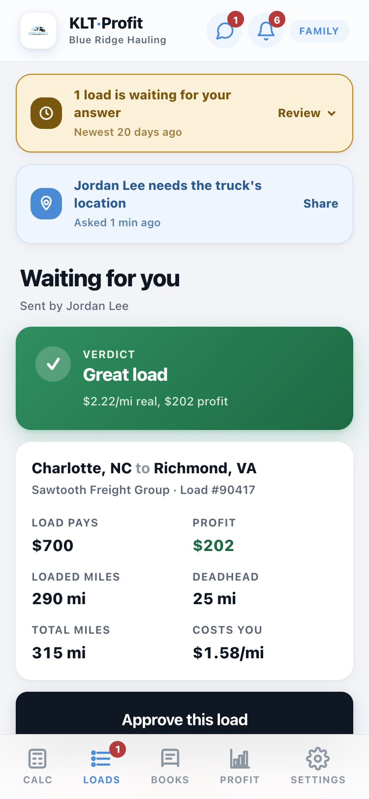 A load waiting for approval