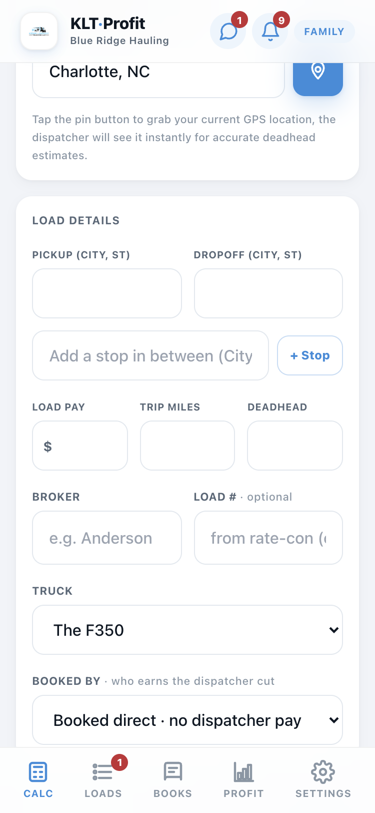 The truck location card