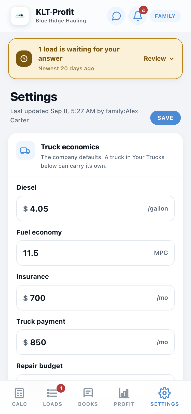 The Settings tab