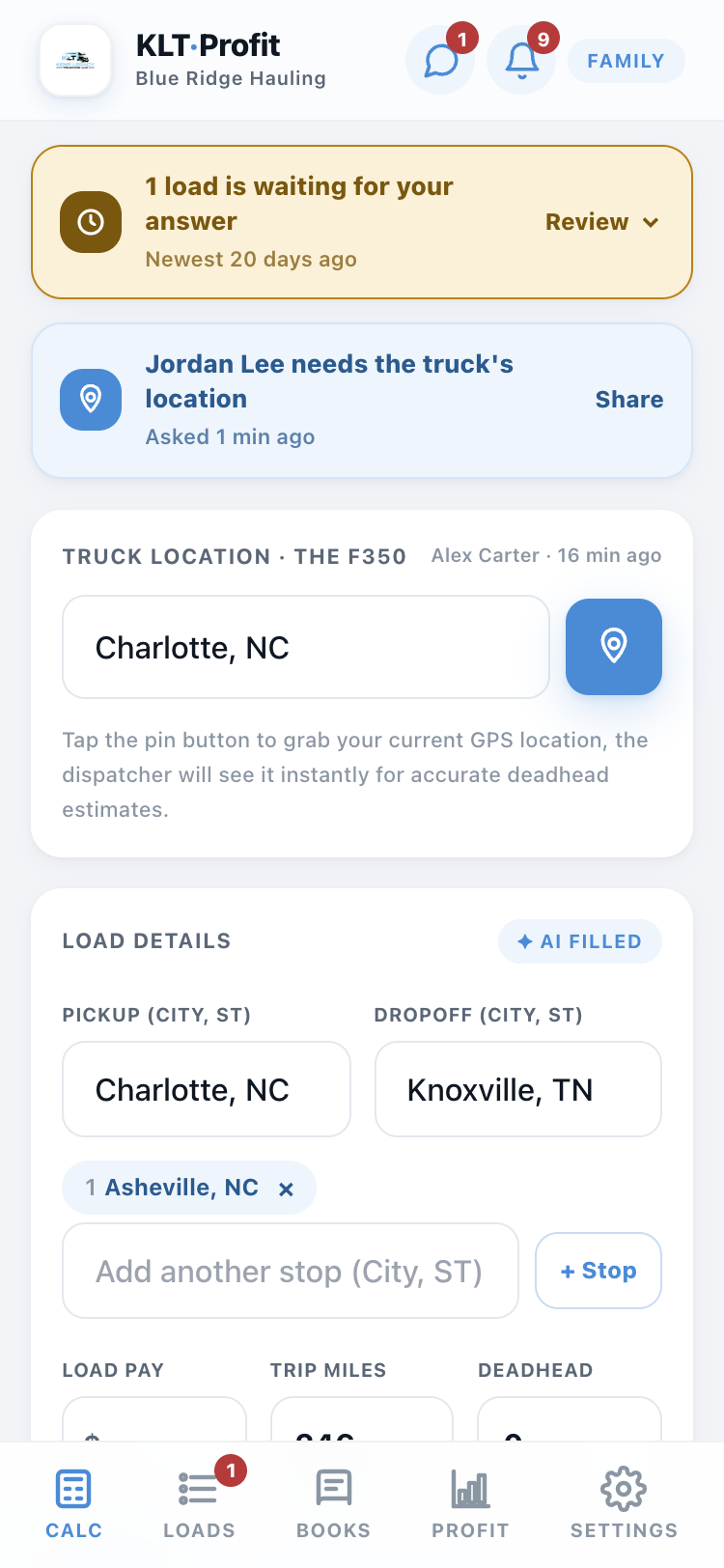 A load with a stop in between
