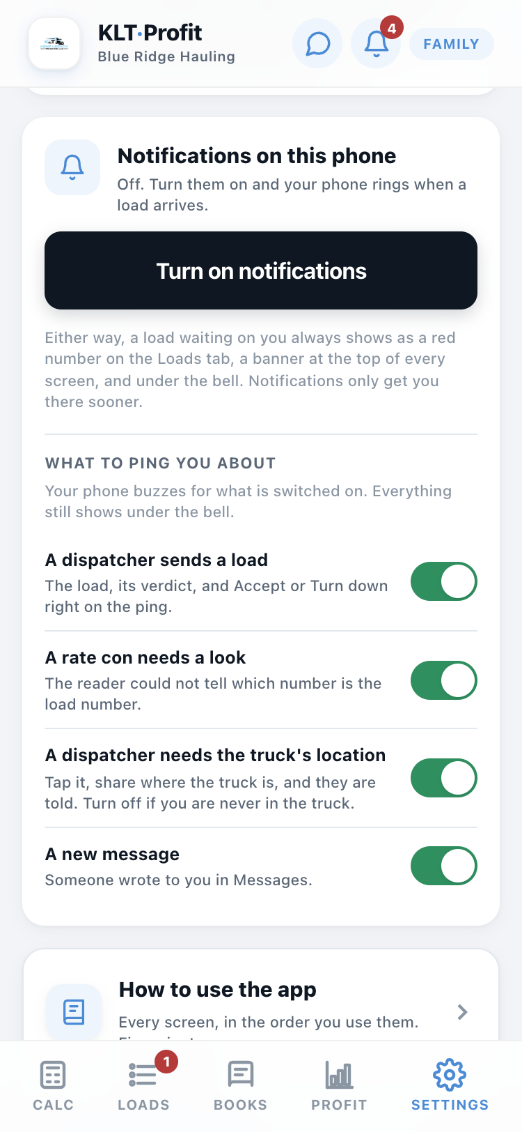 The notification card and its switches