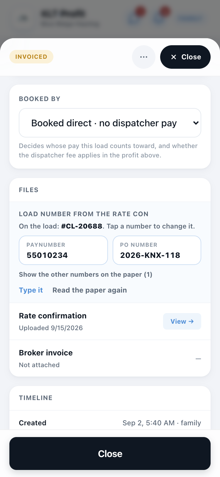 The load number picker on a load