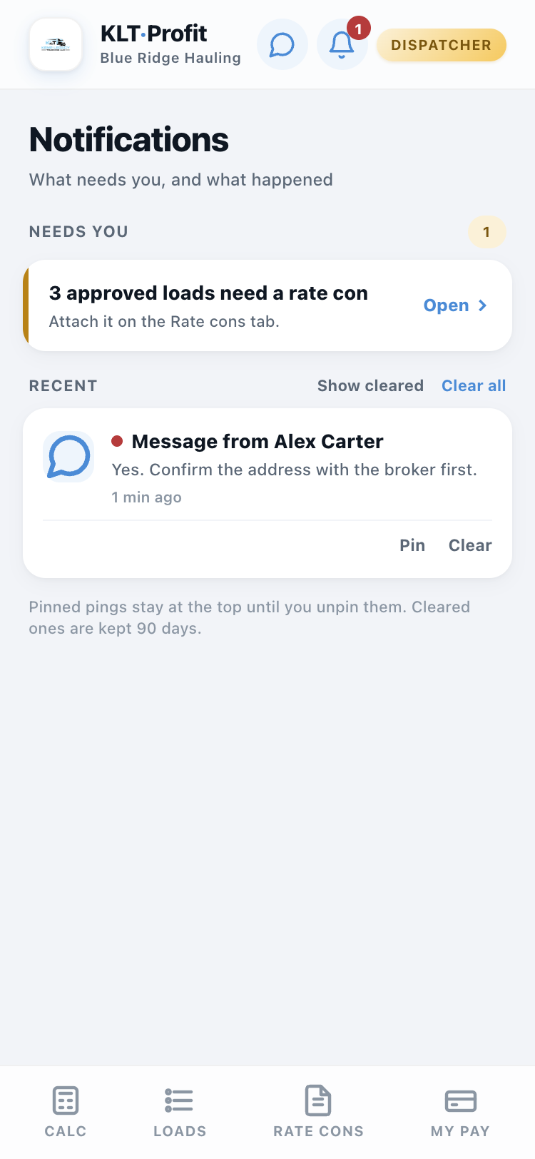 The dispatcher's notification center